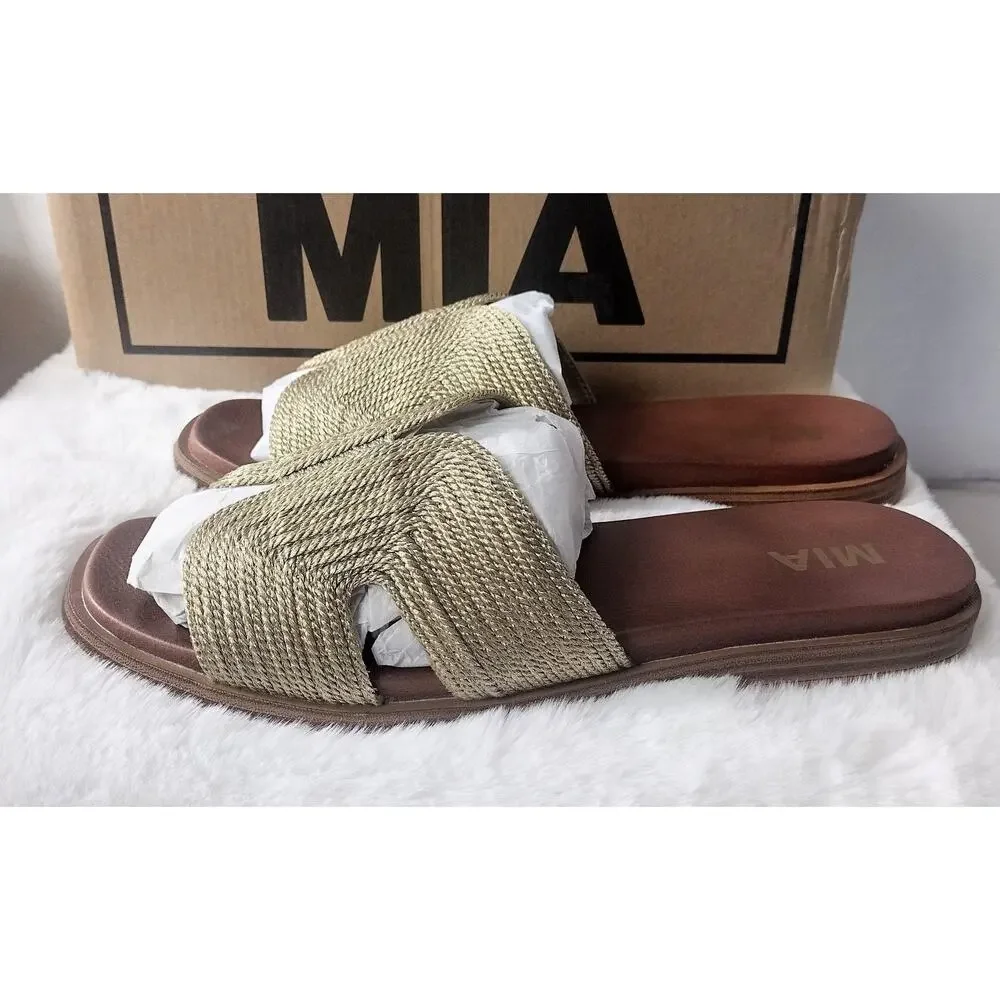 Mia Women's Dia Flat Gold Sandals Size 8M New With Box